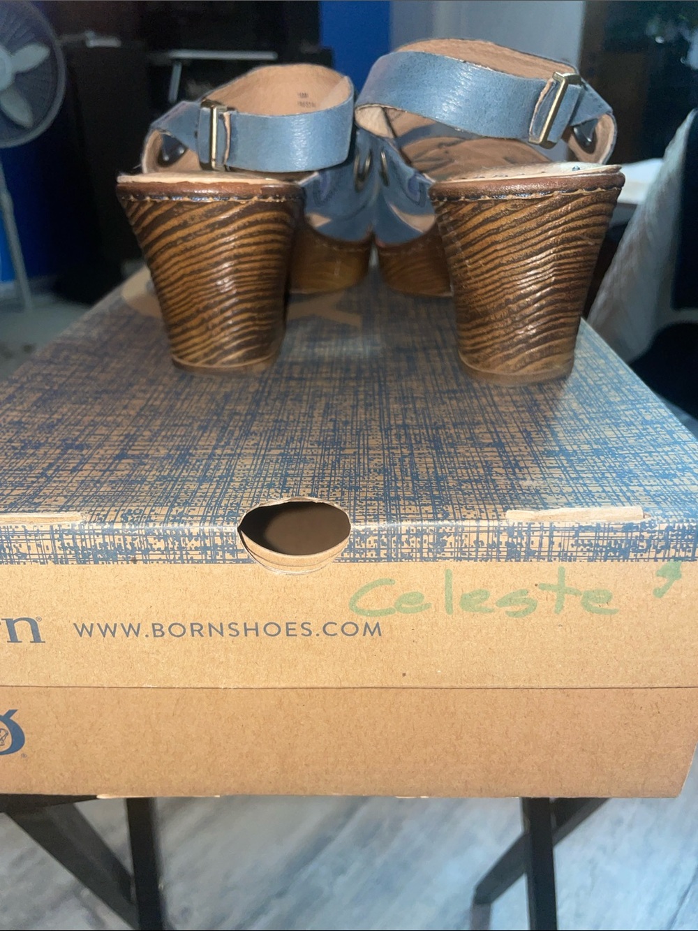 Born Blue Leather Crisscross Slingback Sandals - Picture 3 of 3